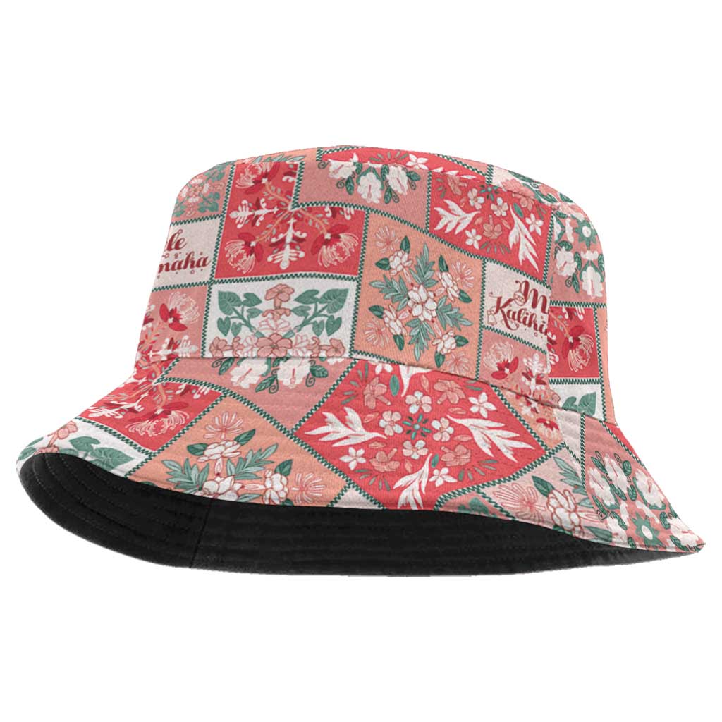 Mele Kalikimaka Hawaii Christmas Bucket Hat Ulaula Seamless Floral Motif - Polynesian Pride