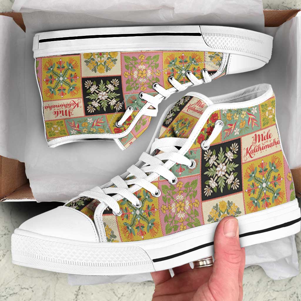 Mele Kalikimaka Hawaii Christmas High Top Shoes Melemele Mama Seamless Floral Motif - Polynesian Pride