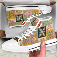 Mele Kalikimaka Hawaii Christmas High Top Shoes Melemele Mama Seamless Floral Motif - Polynesian Pride