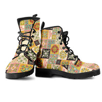 Mele Kalikimaka Hawaii Christmas Leather Boots Melemele Mama Seamless Floral Motif - Polynesian Pride