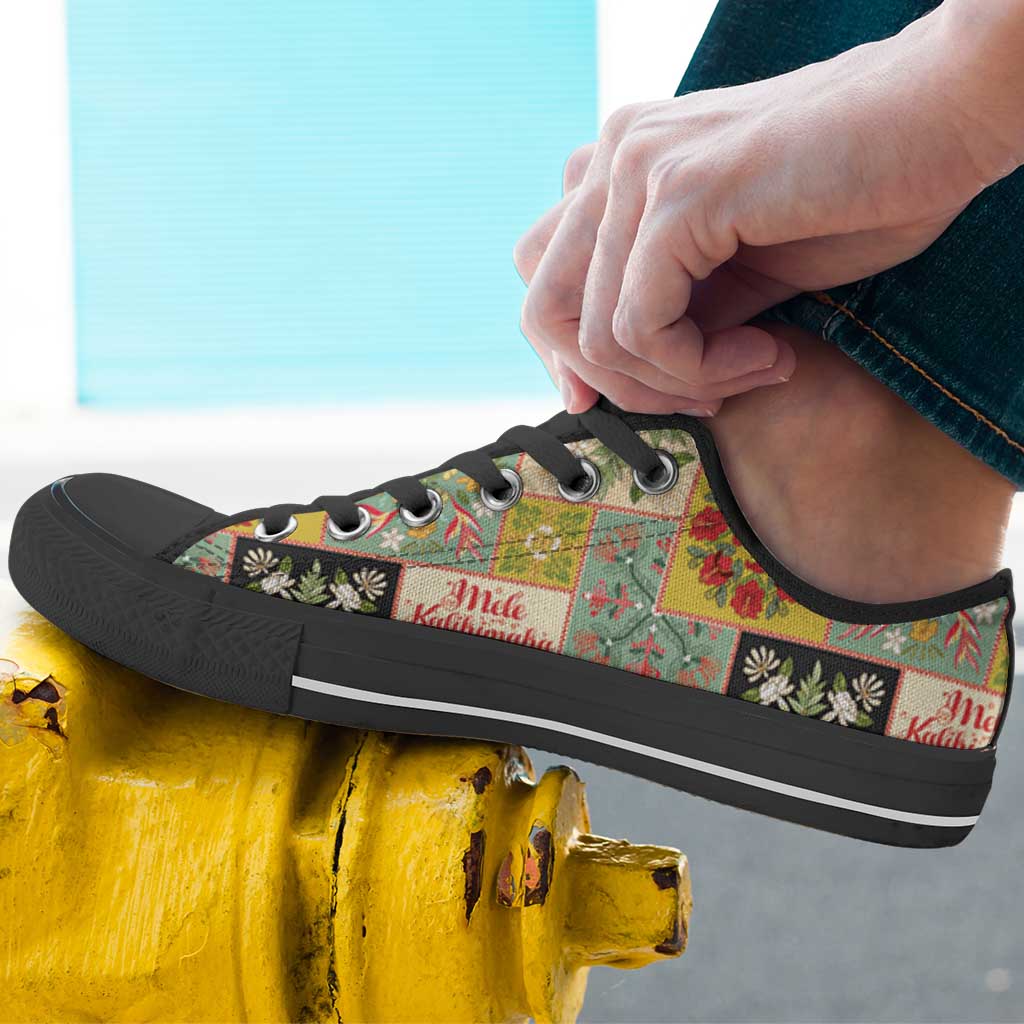 Mele Kalikimaka Hawaii Christmas Low Top Shoes Melemele Mama Seamless Floral Motif - Polynesian Pride