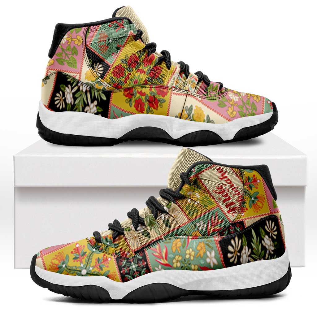 Mele Kalikimaka Hawaii Christmas Sneakers J11 Melemele Mama Seamless Floral Motif - Polynesian Pride