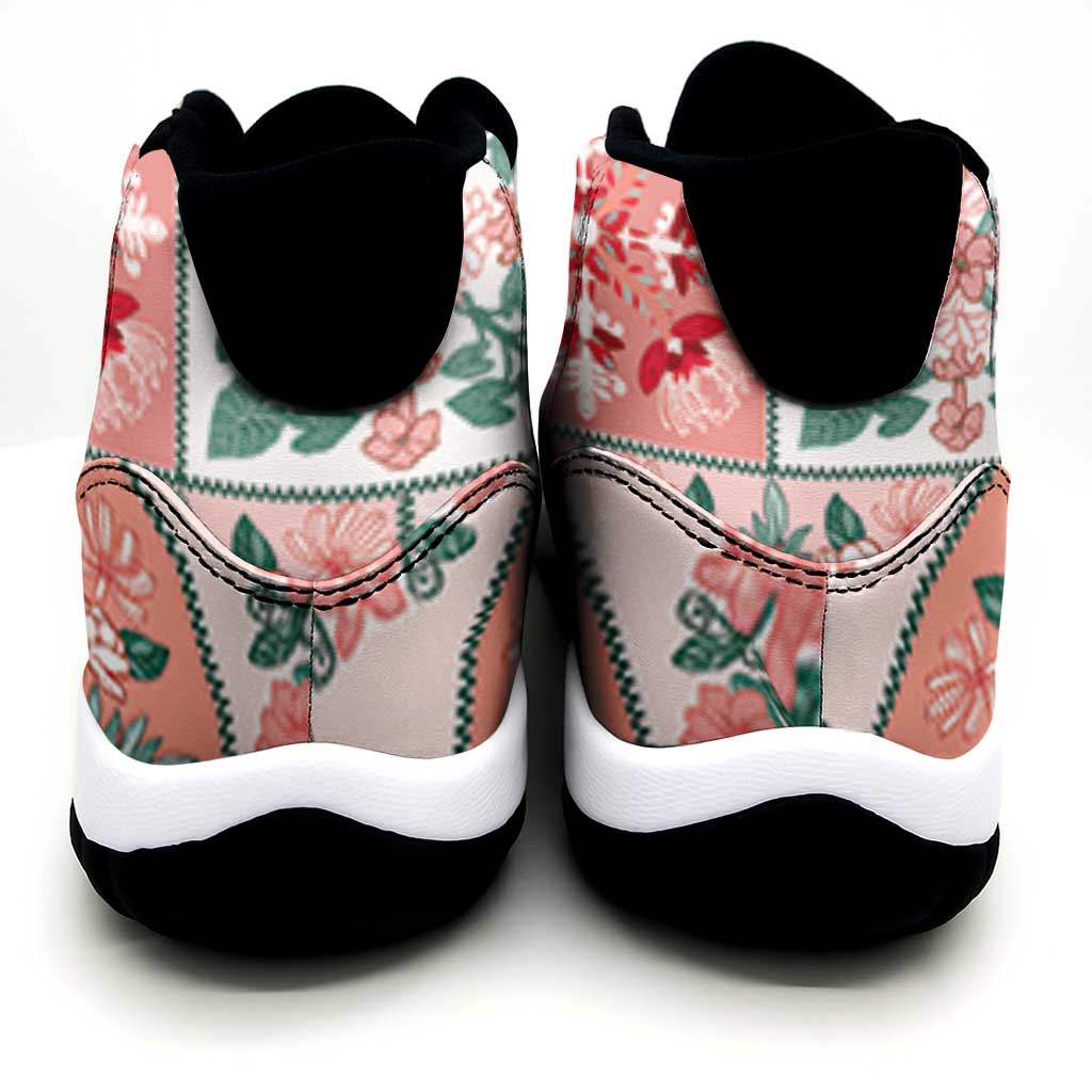 Mele Kalikimaka Hawaii Christmas Sneakers J11 Ulaula Seamless Floral Motif - Polynesian Pride