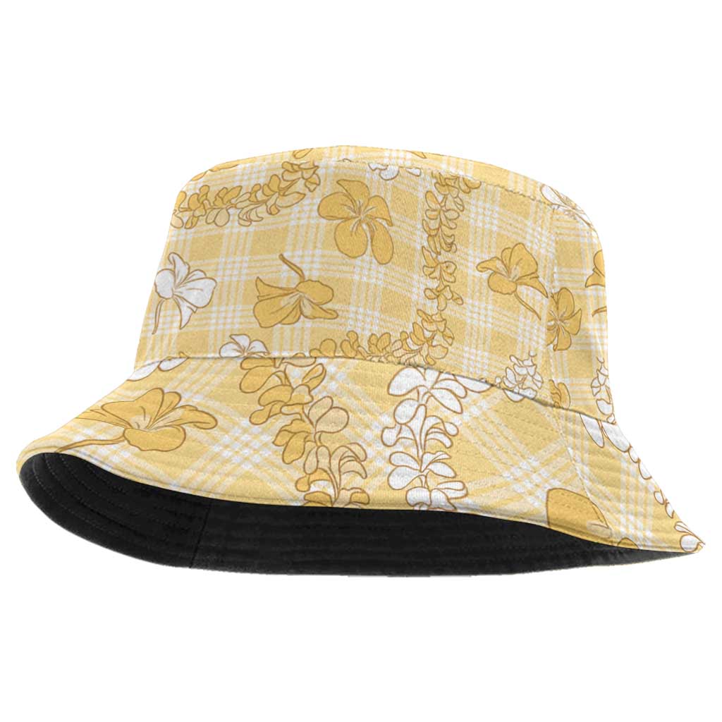 Melemele Aloha Hawaii Bucket Hat Plumeria Lei With Palaka Motif - Polynesian Pride