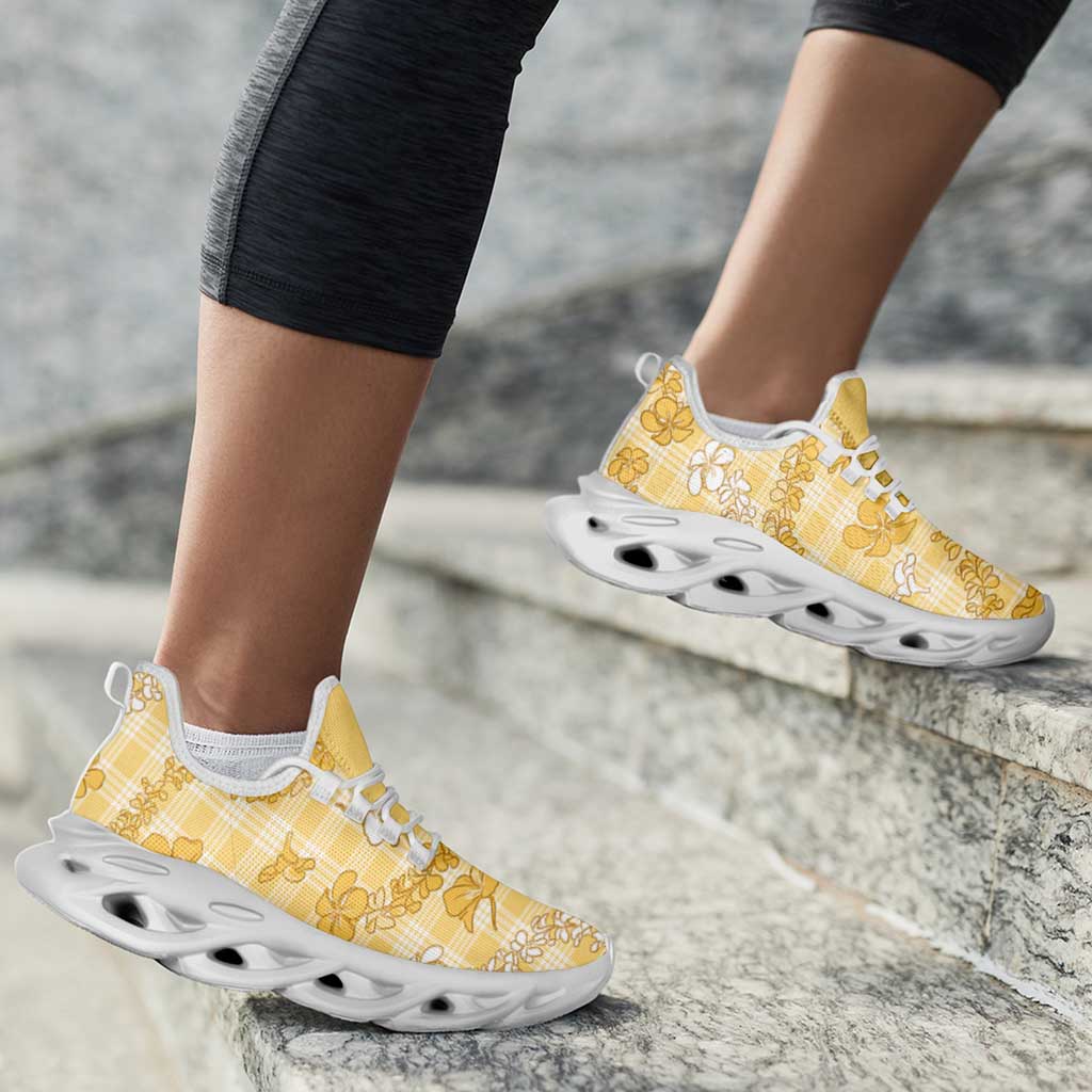 Melemele Aloha Hawaii Clunky Sneakers Plumeria Lei With Palaka Motif - Polynesian Pride