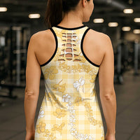 Melemele Aloha Hawaii Hollow Tank Top Plumeria Lei With Palaka Motif - Polynesian Pride