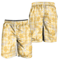 Melemele Aloha Hawaii Shorts for Men Plumeria Lei With Palaka Motif - Polynesian Pride
