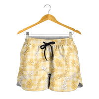 Melemele Aloha Hawaii Shorts for Women Plumeria Lei With Palaka Motif - Polynesian Pride