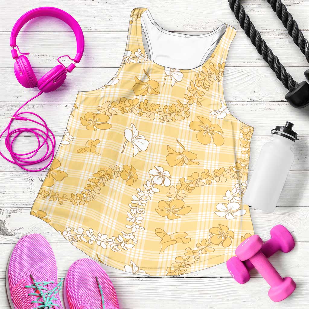 Melemele Aloha Hawaii Women Racerback Tank Plumeria Lei With Palaka Motif - Polynesian Pride