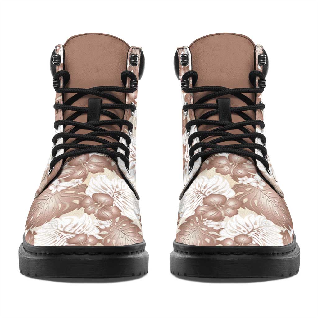 Mocha Mousse Aloha Hawaii All Season Boots Monstera Hibiscus Plumeria Seamless Vibes - Polynesian Pride
