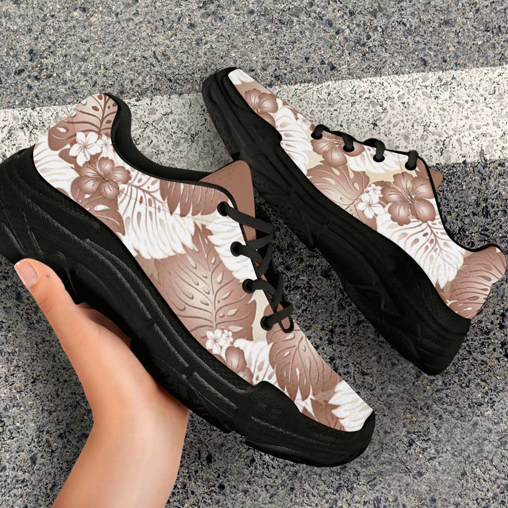 Mocha Mousse Aloha Hawaii Chunky Sneakers Monstera Hibiscus Plumeria Seamless Vibes - Polynesian Pride