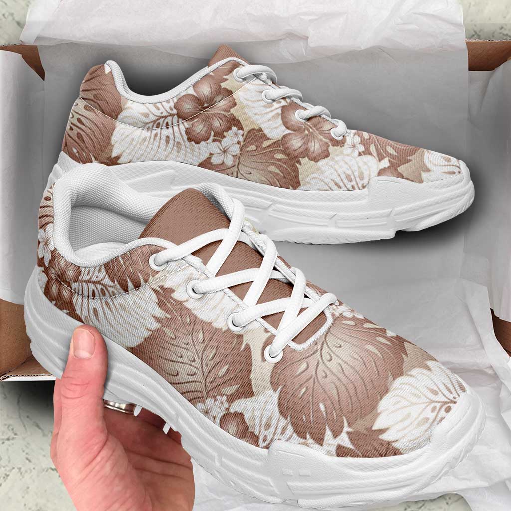 Mocha Mousse Aloha Hawaii Chunky Sneakers Monstera Hibiscus Plumeria Seamless Vibes - Polynesian Pride