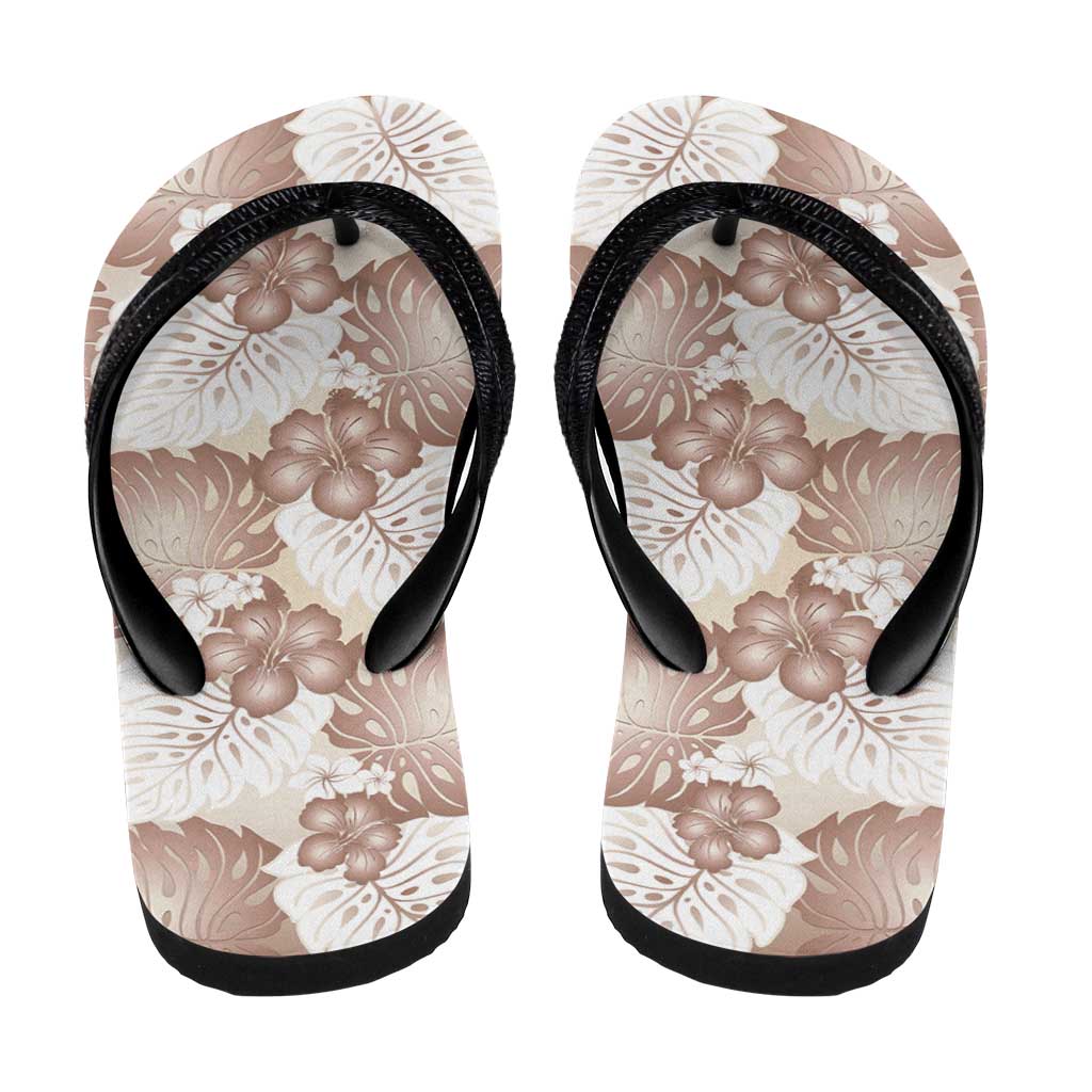 Mocha Mousse Aloha Hawaii Flip Flops Monstera Hibiscus Plumeria Seamless Vibes - Polynesian Pride