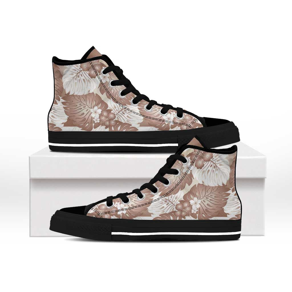 Mocha Mousse Aloha Hawaii High Top Shoes Monstera Hibiscus Plumeria Seamless Vibes - Polynesian Pride