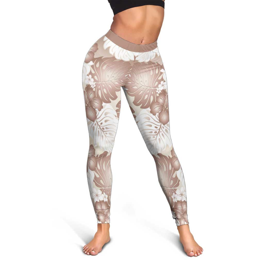 Mocha Mousse Aloha Hawaii Leggings Monstera Hibiscus Plumeria Seamless Vibes - Polynesian Pride