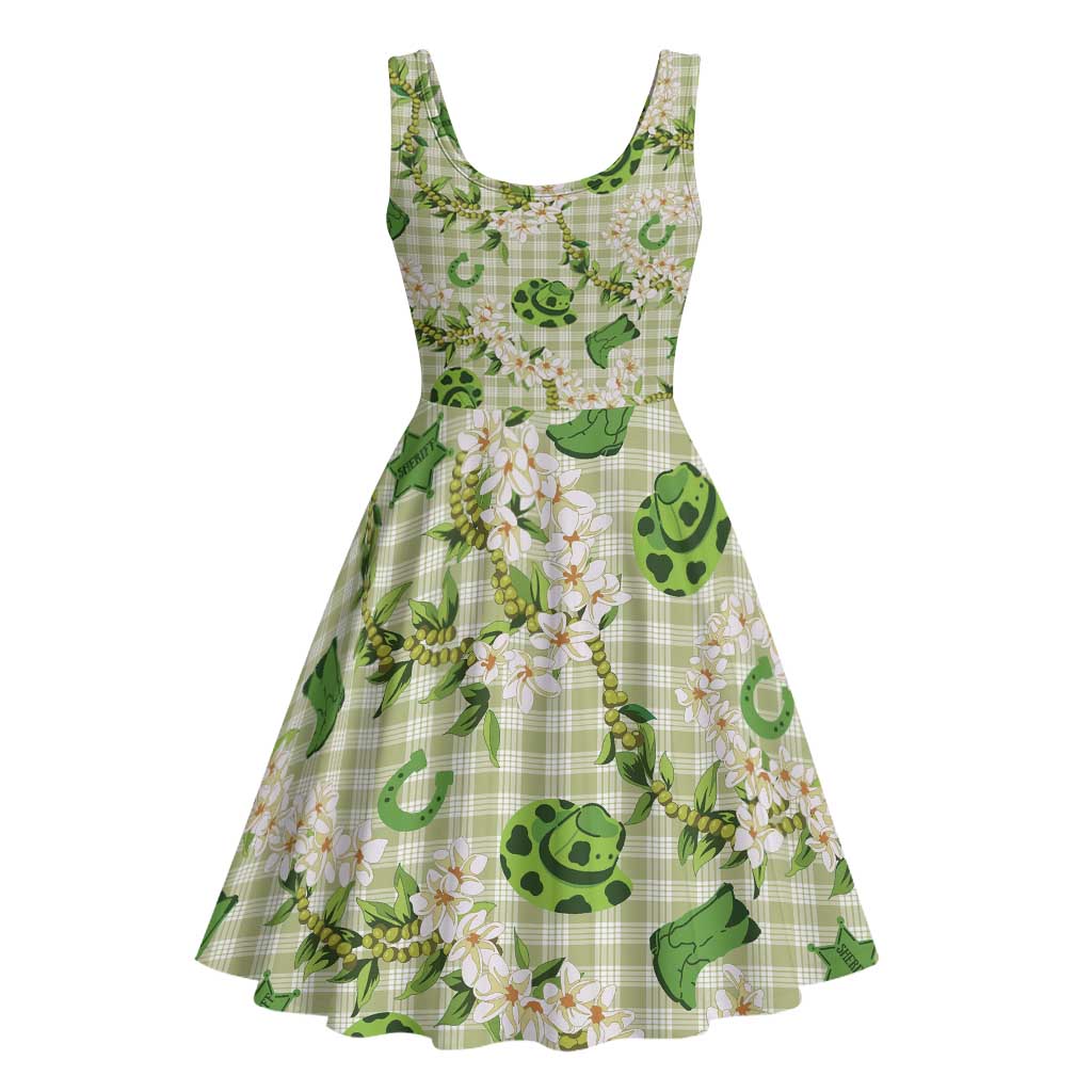 Mokihana Maile Ilima Leis Paniolo Palaka Midi Dress Hawaiian Omaomo Ala Spirit - Polynesian Pride