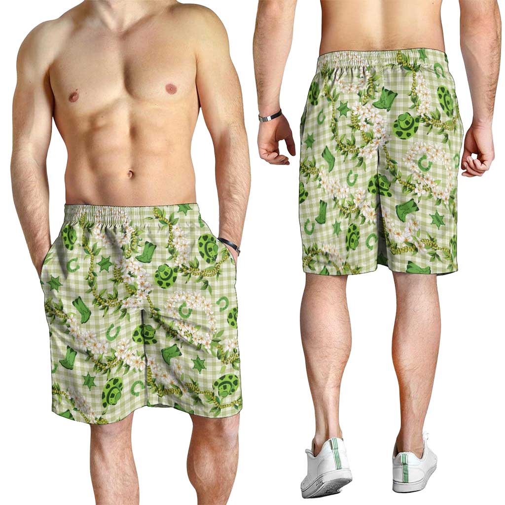 Mokihana Maile Ilima Leis Paniolo Palaka Shorts for Men Hawaiian Omaomo Ala Spirit - Polynesian Pride