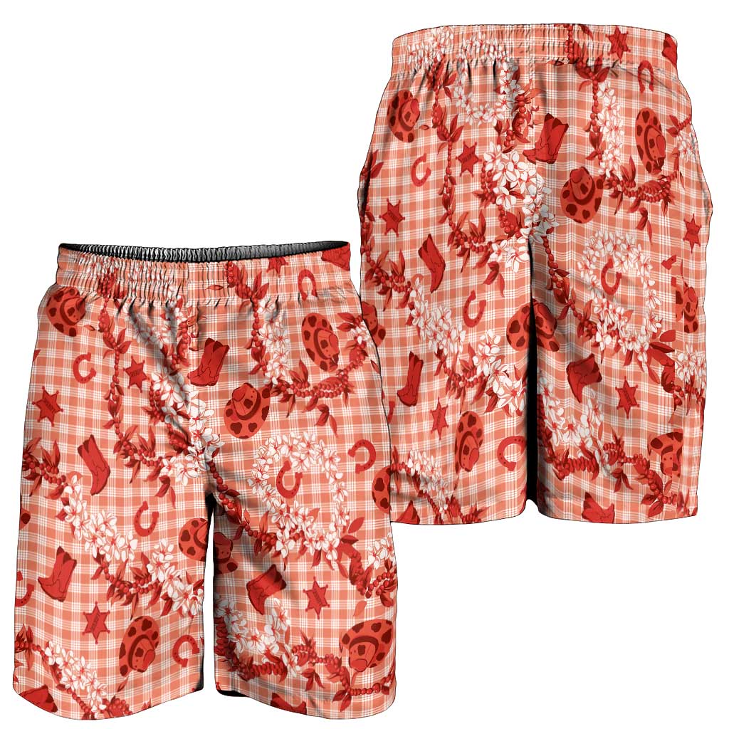 Mokihana Maile Ilima Leis Paniolo Palaka Shorts for Men Hawaiian Ulaula Spirit - Polynesian Pride