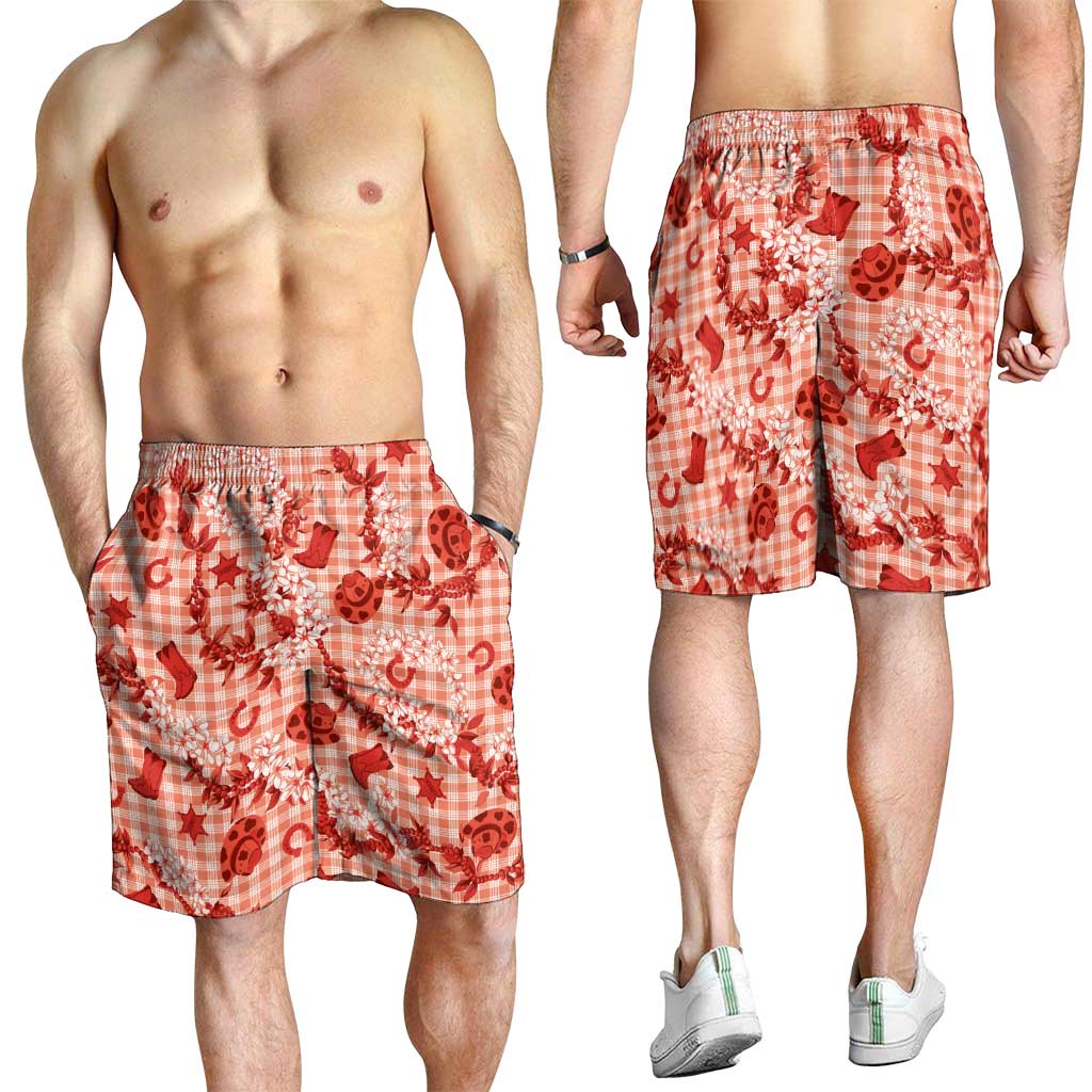 Mokihana Maile Ilima Leis Paniolo Palaka Shorts for Men Hawaiian Ulaula Spirit - Polynesian Pride