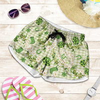 Mokihana Maile Ilima Leis Paniolo Palaka Shorts for Women Hawaiian Omaomo Ala Spirit LT9 Green - Polynesian Pride