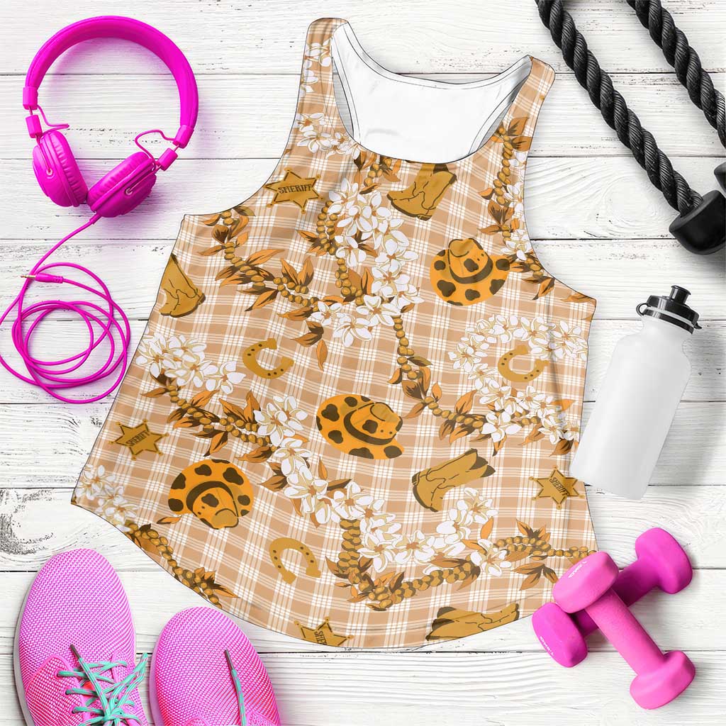 Mokihana Maile Ilima Leis Paniolo Palaka Women Racerback Tank Hawaiian Kula Spirit - Polynesian Pride