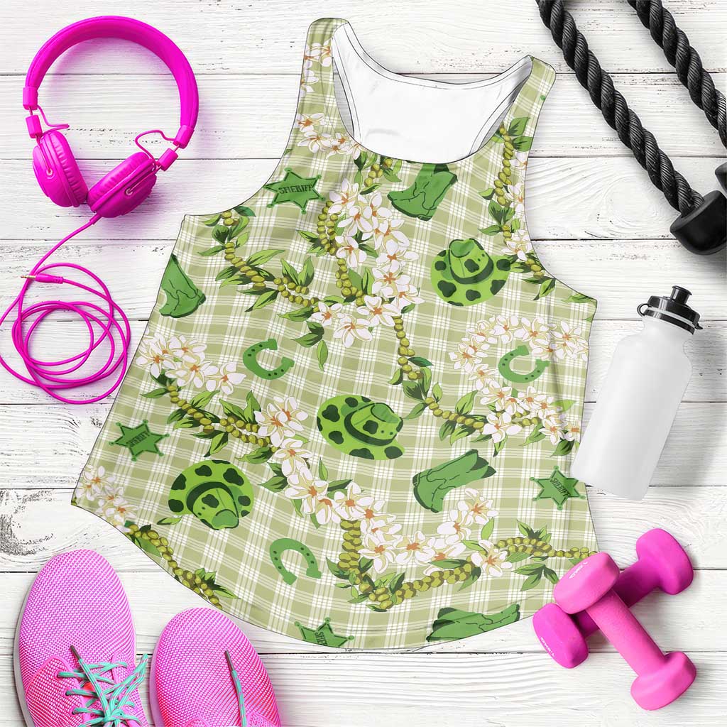 Mokihana Maile Ilima Leis Paniolo Palaka Women Racerback Tank Hawaiian Omaomo Ala Spirit - Polynesian Pride