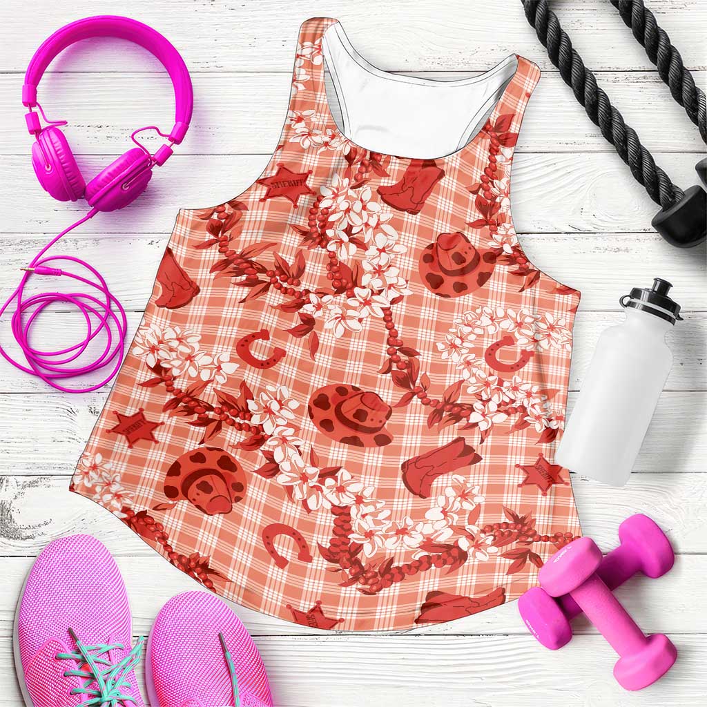 Mokihana Maile Ilima Leis Paniolo Palaka Women Racerback Tank Hawaiian Ulaula Spirit - Polynesian Pride