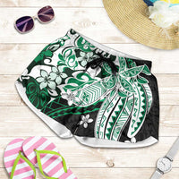 Monstera Plumeria Flowers Green Shorts for Women Polynesian Pattern