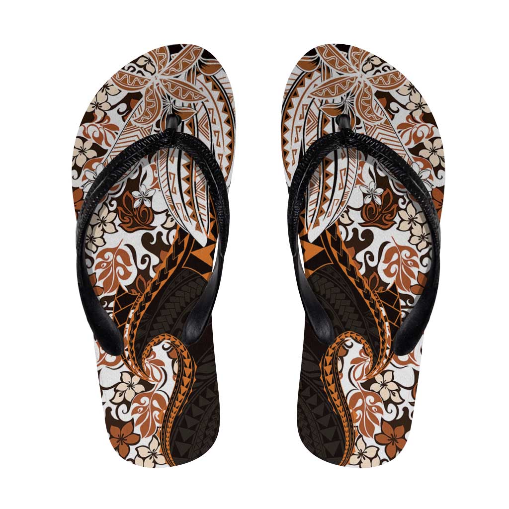 Monstera Plumeria Flowers Orange Flip Flops Polynesian Pattern