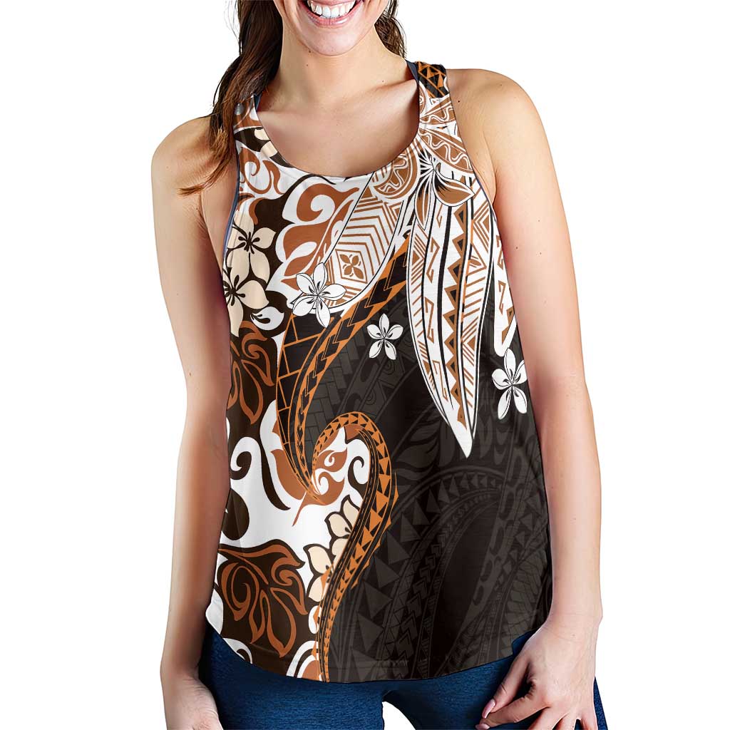 Monstera Plumeria Flowers Orange Women Racerback Tank Polynesian Pattern