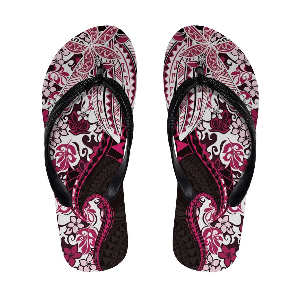 Monstera Plumeria Flowers Pink Flip Flops Polynesian Pattern