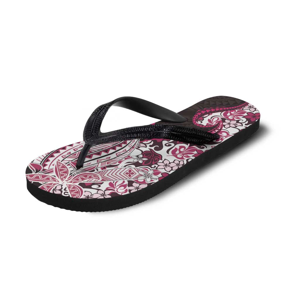 Monstera Plumeria Flowers Pink Flip Flops Polynesian Pattern