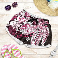 Monstera Plumeria Flowers Pink Shorts for Women Polynesian Pattern