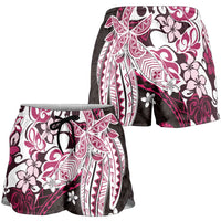 Monstera Plumeria Flowers Pink Shorts for Women Polynesian Pattern