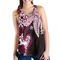 Monstera Plumeria Flowers Pink Women Racerback Tank Polynesian Pattern