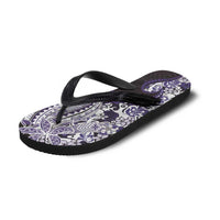 Monstera Plumeria Flowers Purple Flip Flops Polynesian Pattern