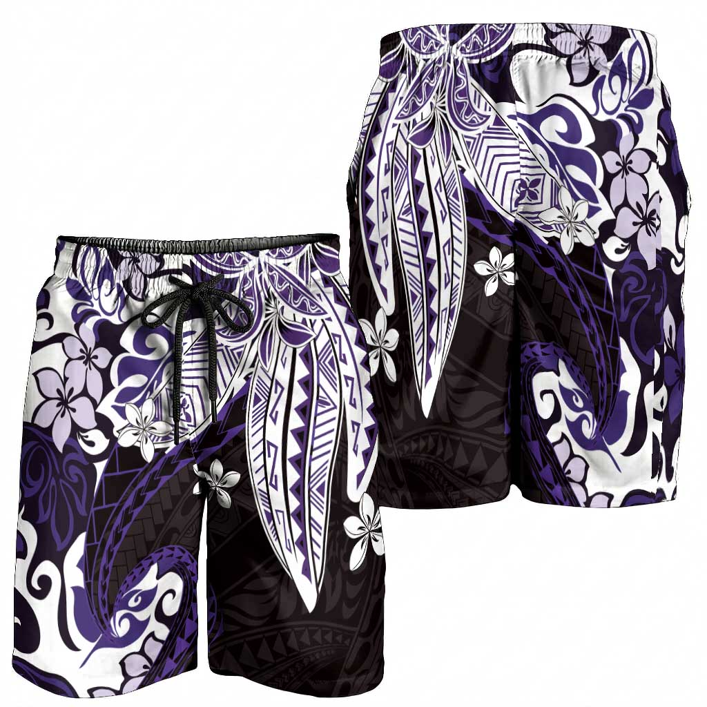 Monstera Plumeria Flowers Purple Shorts for Men Polynesian Pattern