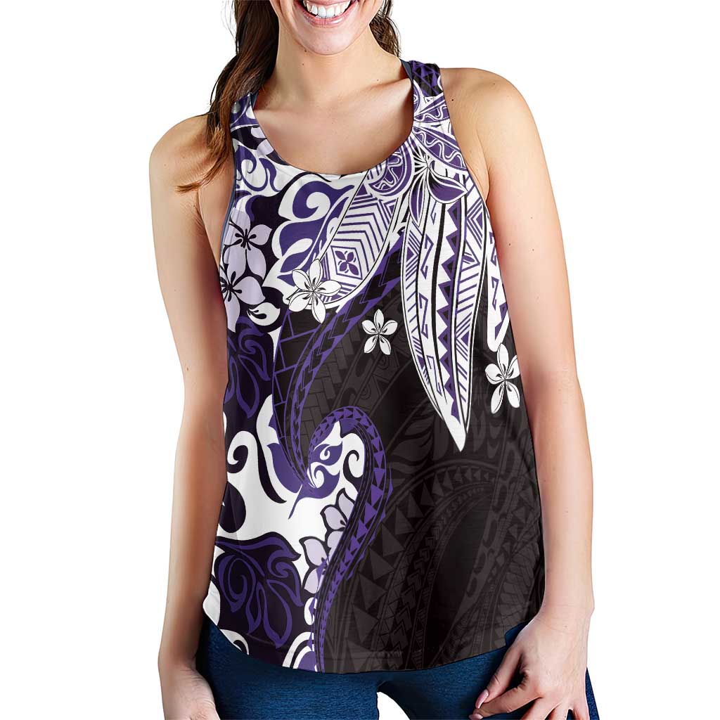 Monstera Plumeria Flowers Purple Women Racerback Tank Polynesian Pattern