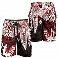Monstera Plumeria Flowers Red Shorts for Men Polynesian Pattern