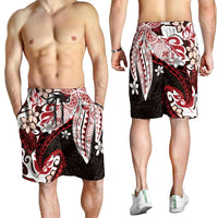 Monstera Plumeria Flowers Red Shorts for Men Polynesian Pattern