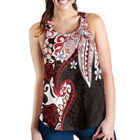 Monstera Plumeria Flowers Red Women Racerback Tank Polynesian Pattern