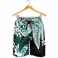 Monstera Plumeria Flowers Teal Shorts for Men Polynesian Pattern