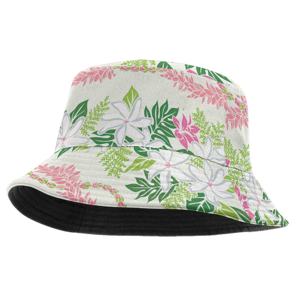 Monstera Tiare Plumeria Lei Pattern Bucket Hat Green Version