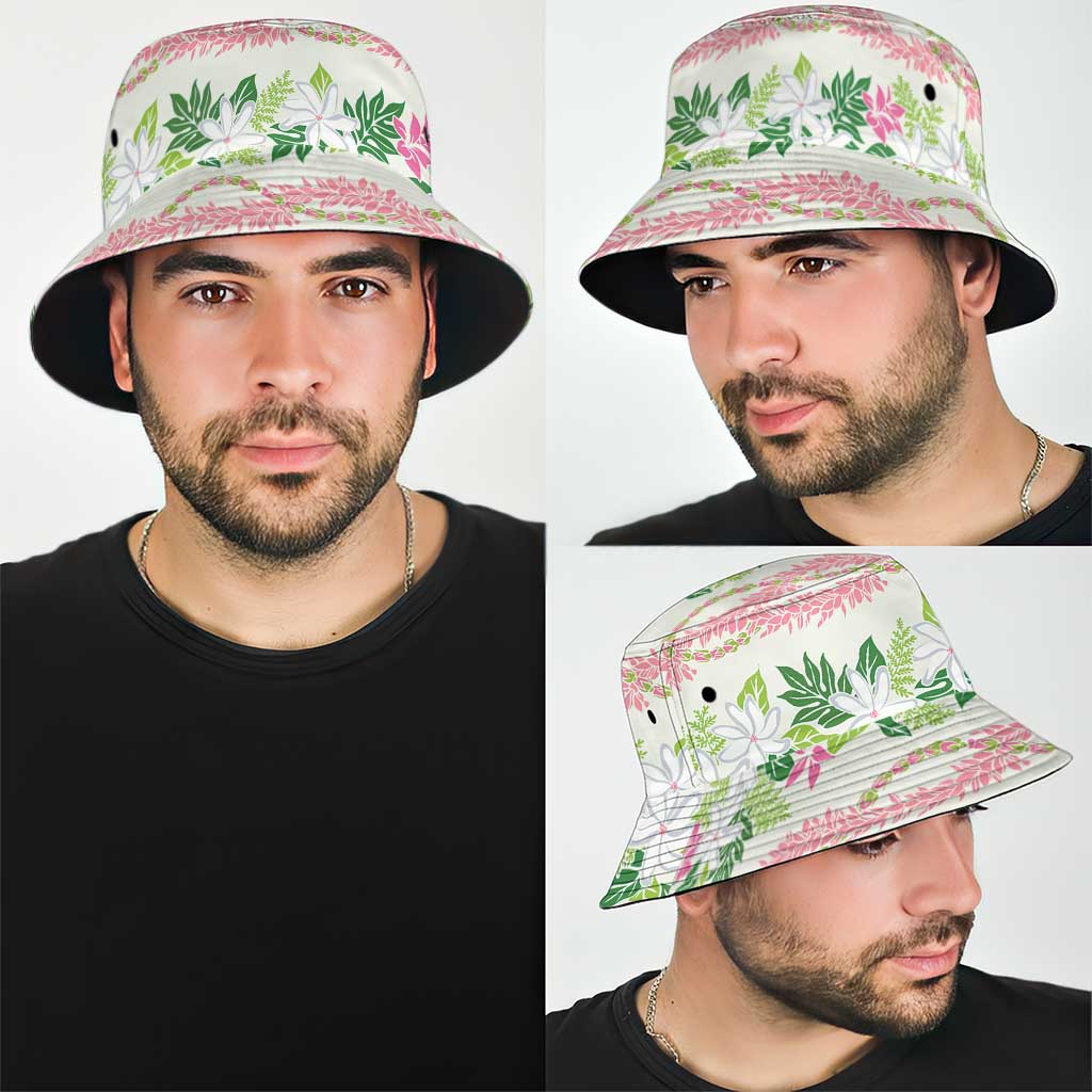 Monstera Tiare Plumeria Lei Pattern Bucket Hat Green Version