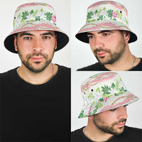 Monstera Tiare Plumeria Lei Pattern Bucket Hat Green Version