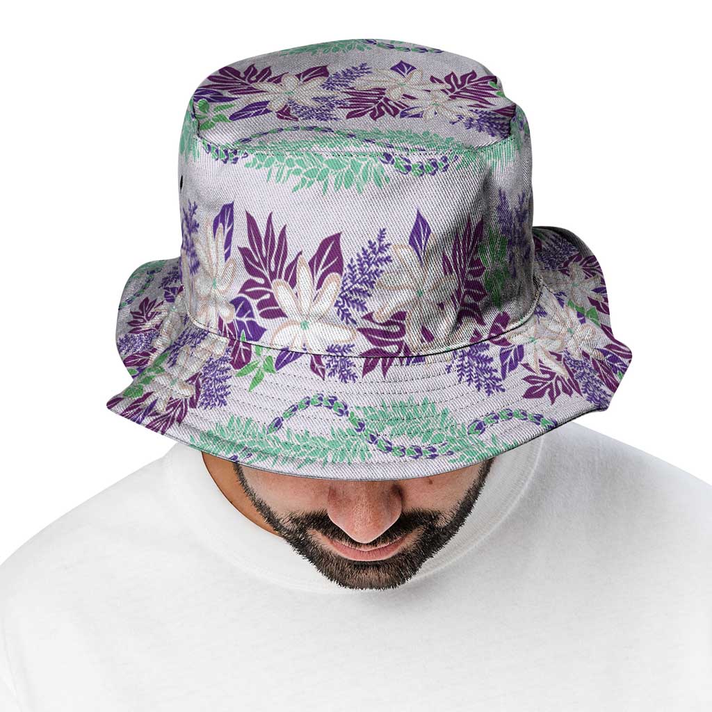 Monstera Tiare Plumeria Lei Pattern Bucket Hat Purple Version LT01 - Polynesian Pride