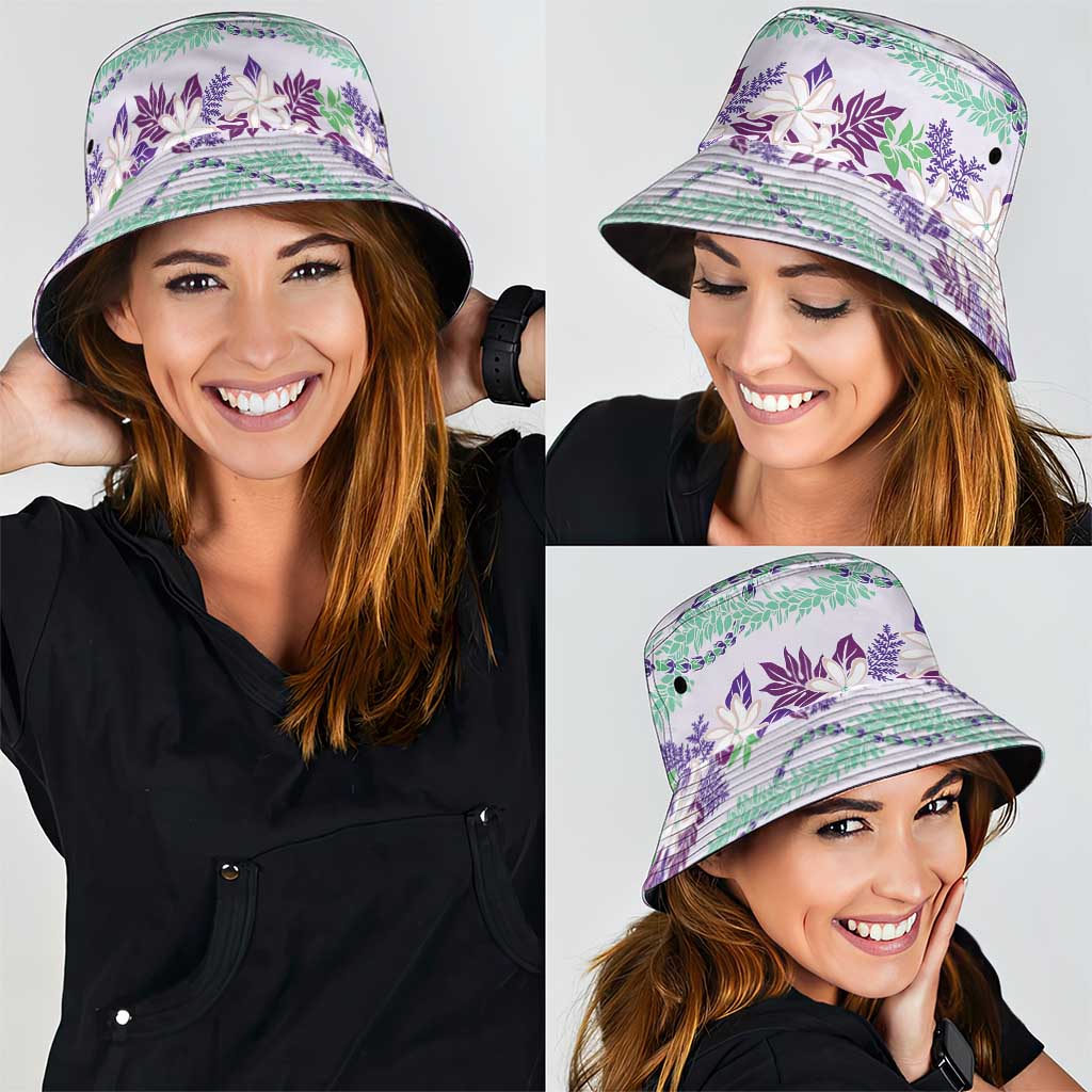 Monstera Tiare Plumeria Lei Pattern Bucket Hat Purple Version LT01 - Polynesian Pride