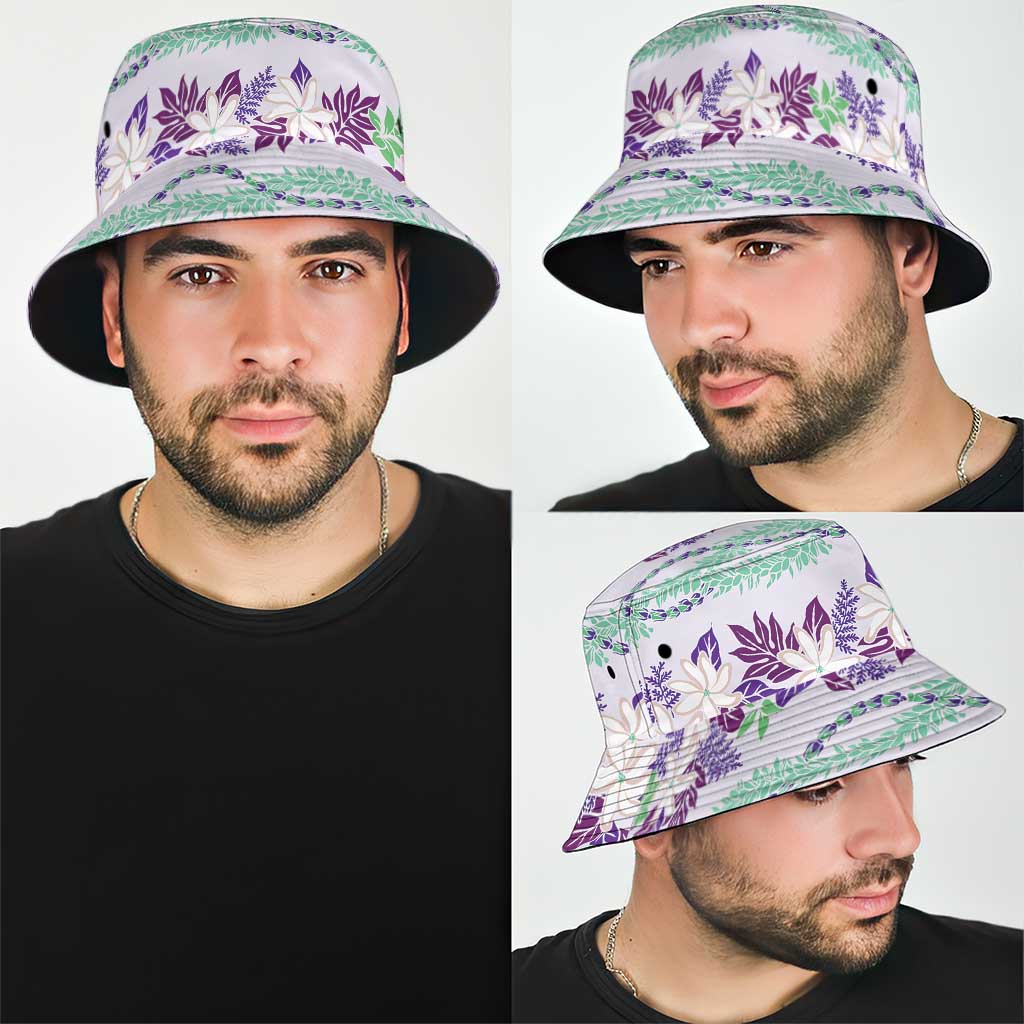 Monstera Tiare Plumeria Lei Pattern Bucket Hat Purple Version LT01 - Polynesian Pride