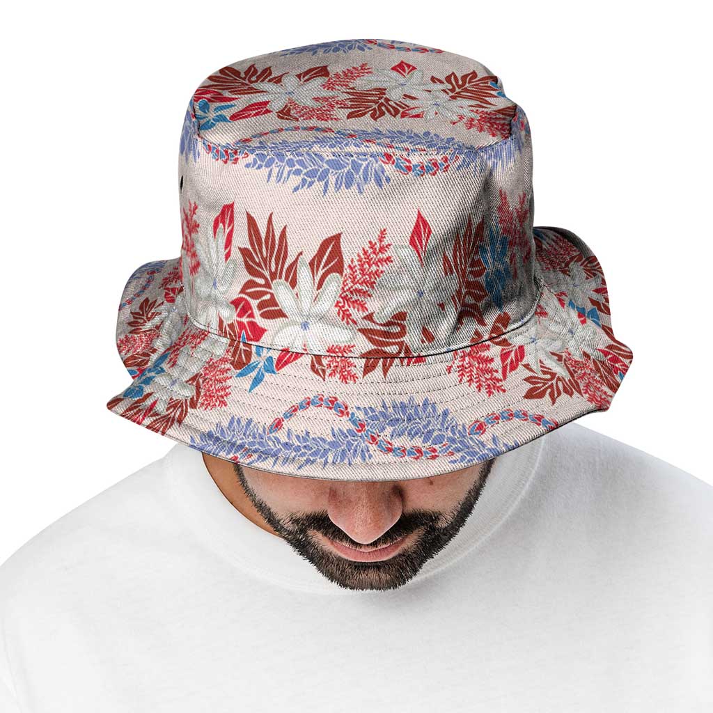 Monstera Tiare Plumeria Lei Pattern Bucket Hat Red Version