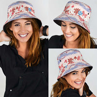 Monstera Tiare Plumeria Lei Pattern Bucket Hat Red Version